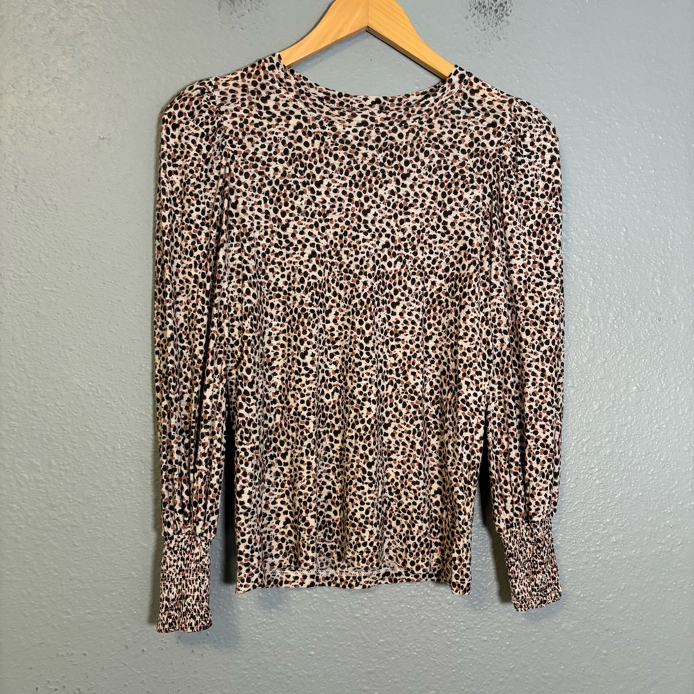 Nation LTD‎ Loren Animal Print Balloon Sleeve Top XS Boho Classic Pima Cotton - Picture 3 of 11